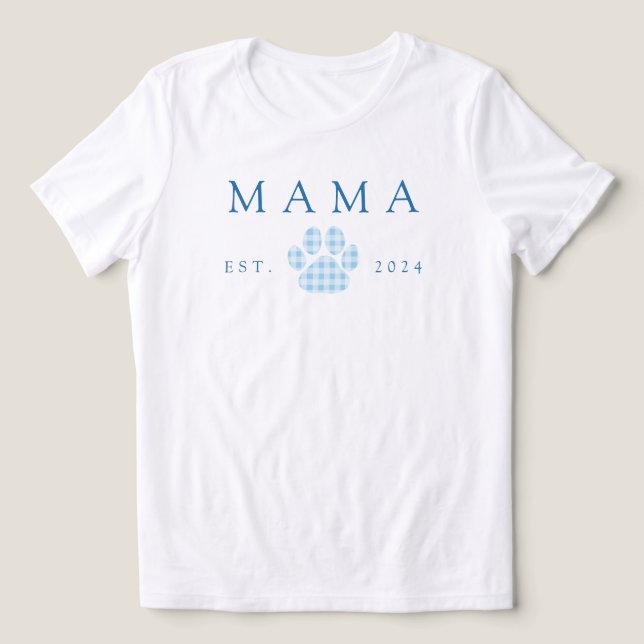 Blue Mama Gingham Paw Print Birthday Tri-Blend Shirt (Design Front)