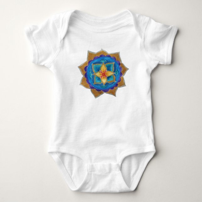 Blue Mandala Baby Jersey Bodysuit, White Baby Bodysuit (Front)