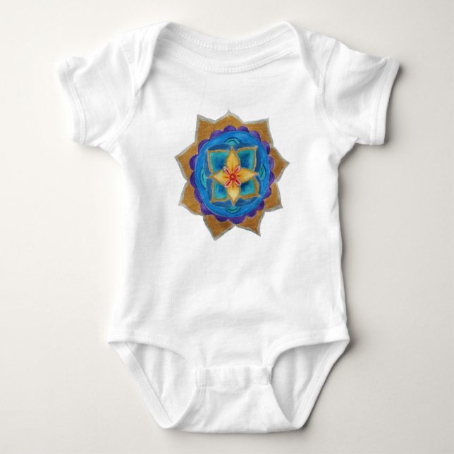 Blue Mandala Baby Jersey Bodysuit, White Bodysuit (Front)