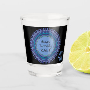 Blue Mandala Birthday Party Add Name Shot Glass