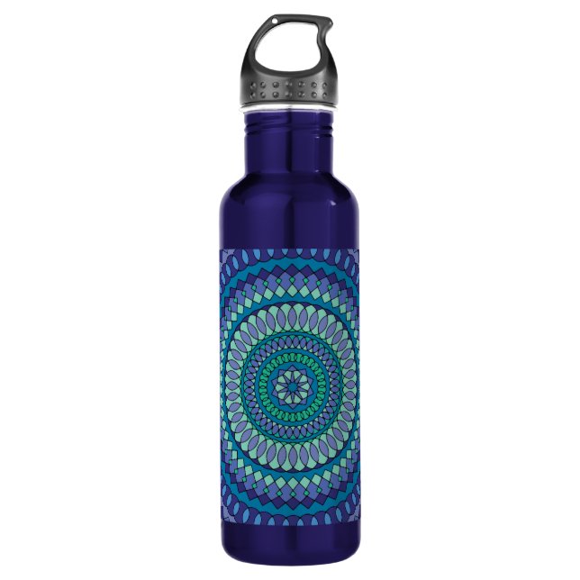 Blue Mandala Birthday Party Add Name Stainless Steel Water Bottle (Front)
