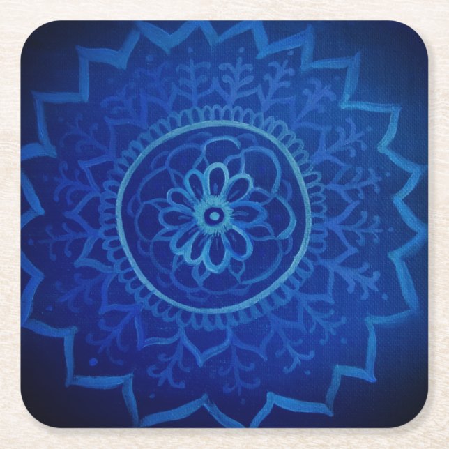 Blue Mandala Custom Square Coasters (Front)