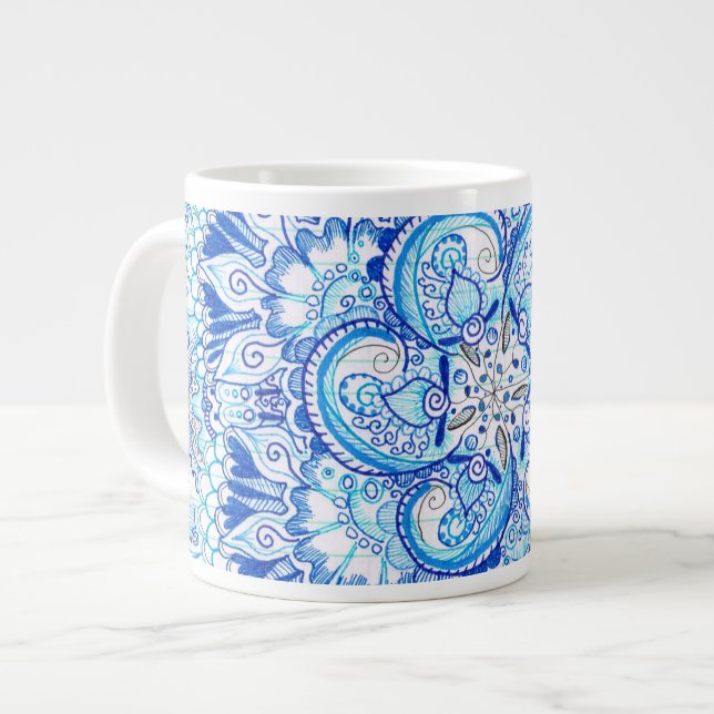 blue mandala design mug (Front Left)