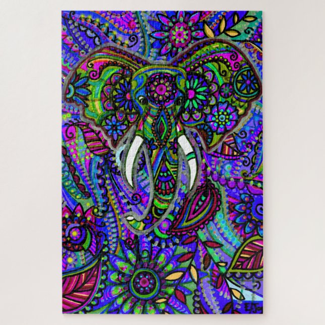 Blue Mandala Elephant Bohemian Jigsaw Puzzle (Vertical)