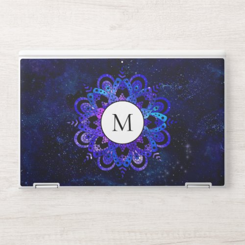 Blue Mandala Galaxy Boho Chic Watercolor Monogram HP Laptop Skin