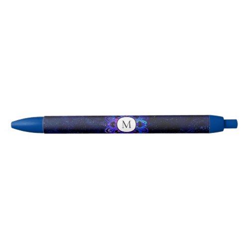 Blue Mandala Galaxy Cool Boho Watercolor Monogram Black Ink Pen