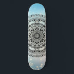 Blue Mandala Geometric Abstract Pattern Skateboard<br><div class="desc">A beautiful mandala symmetrical geometric pattern on a blue bokeh shimmer background.</div>