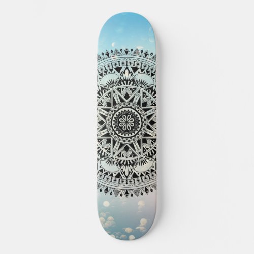 Blue Mandala Geometric Abstract Pattern  Skateboard