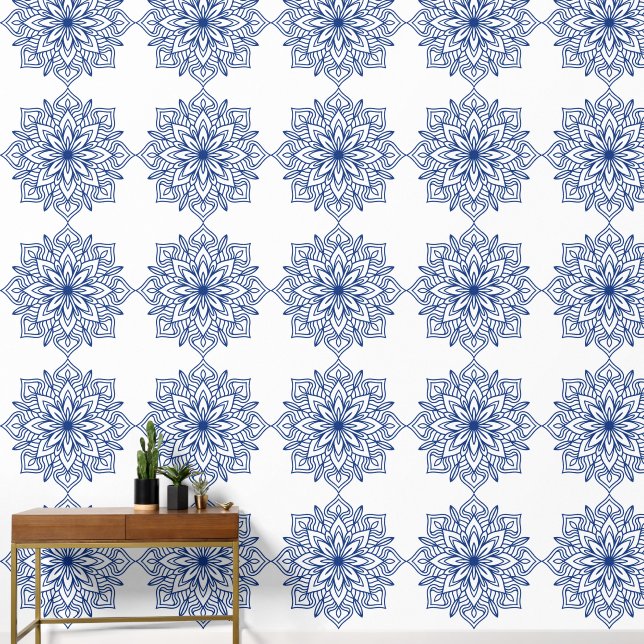 blue mandala geometric seamless pattern decorative wallpaper  (Hallway)