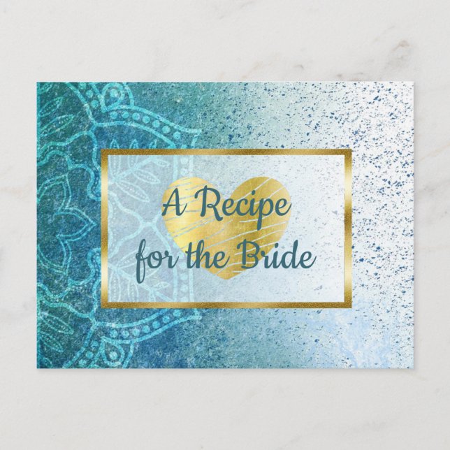 Blue Mandala & Gold wedding Recipe Card (Front)