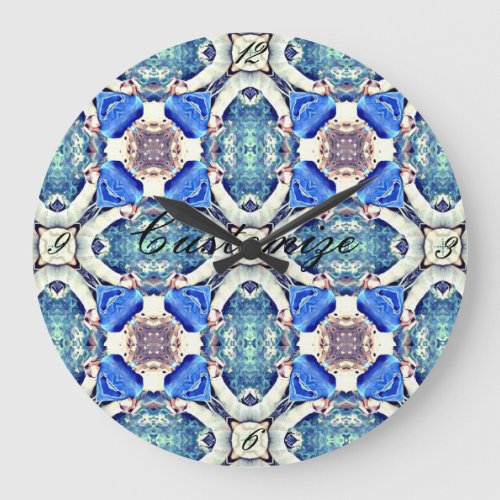 Blue mandala heart Thunder_Cove Large Clock