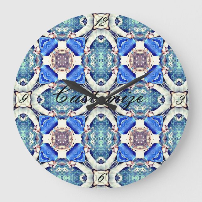 Blue mandala heart Thunder_Cove Large Clock (Front)