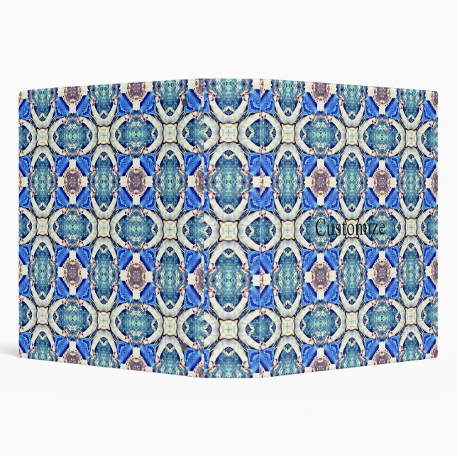 Blue mandala hearts pattern Thunder_Cove 3 Ring Binder (Background)