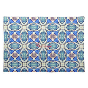 Blue mandala hearts pattern Thunder_Cove Cloth Placemat