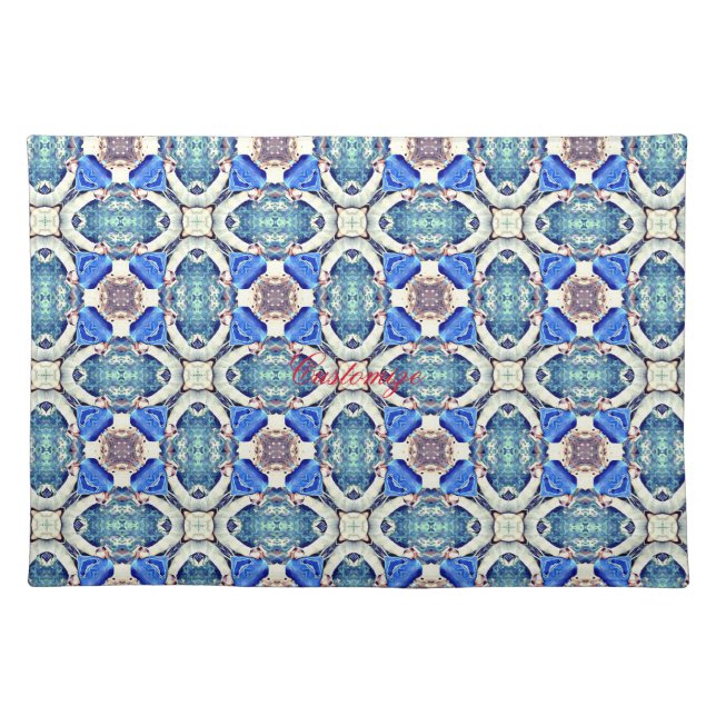Blue mandala hearts pattern Thunder_Cove Cloth Placemat (Front)
