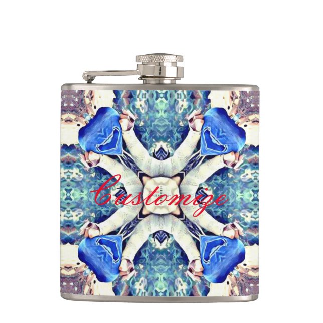 Blue mandala hearts pattern Thunder_Cove Flask (Front)