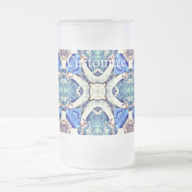 Blue mandala hearts pattern Thunder_Cove Frosted Glass Beer Mug (Center)