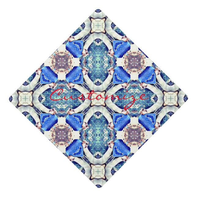 Blue mandala hearts pattern Thunder_Cove Graduation Cap Topper (Front)