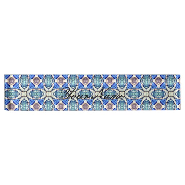 Blue mandala hearts pattern Thunder_Cove Name Plate (Front)
