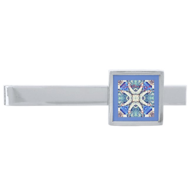 Blue mandala hearts pattern Thunder_Cove Silver Finish Tie Bar (Front)