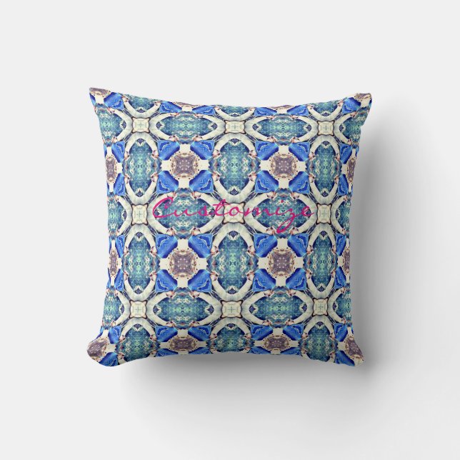 Blue mandala hearts pattern Thunder_Cove Throw Pillow (Front)