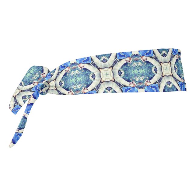 Blue mandala hearts pattern Thunder_Cove Tie Headband (Rotate 270)