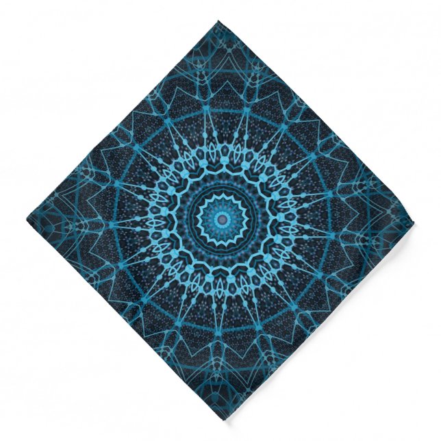 Blue Mandala Net Retro Hippie Trippy Boho Chic Bandana (Front)