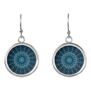 Blue Mandala Net Retro Hippie Trippy Boho Chic Earrings