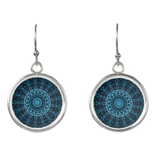 Blue Mandala Net Retro Hippie Trippy Boho Chic Earrings