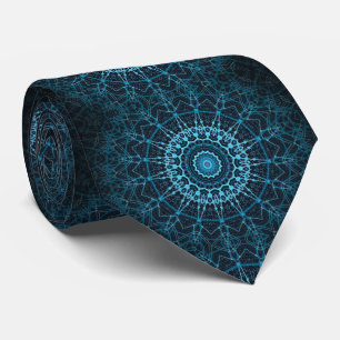 Blue Mandala Net Retro Hippie Trippy Boho Chic Neck Tie