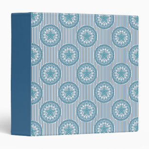 Blue mandala pattern on striped background 3 ring binder