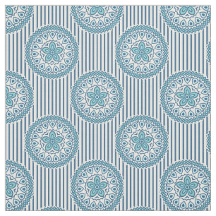 Blue mandala pattern on striped background fabric