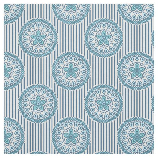Blue mandala pattern on striped background fabric