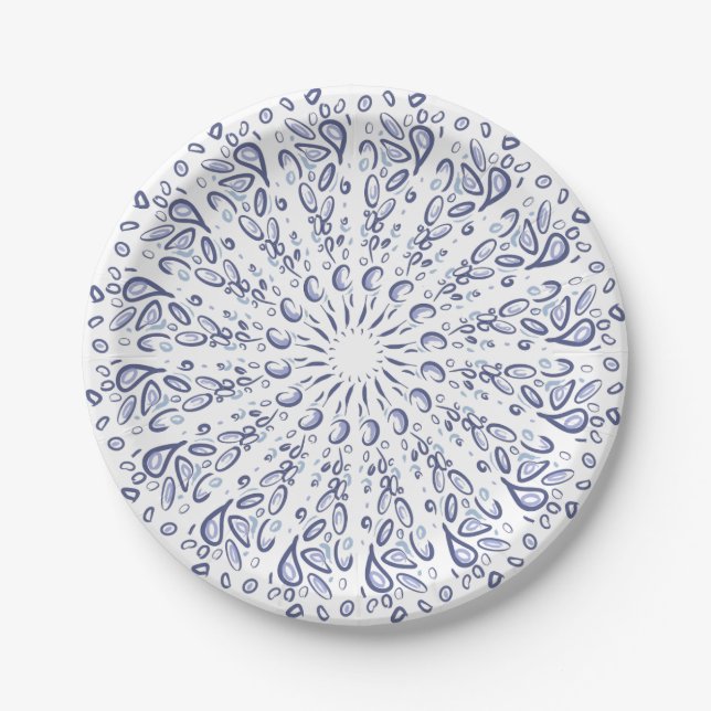 Blue mandala pattern paper plates (Front)