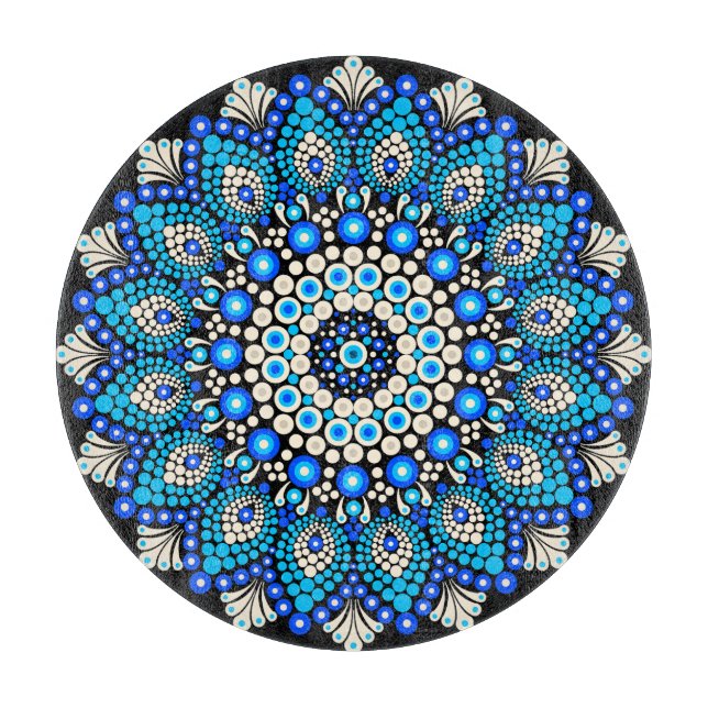 Blue Mandala Pattern Throw Pillow Boho Decorative  Cutting Board (Front)