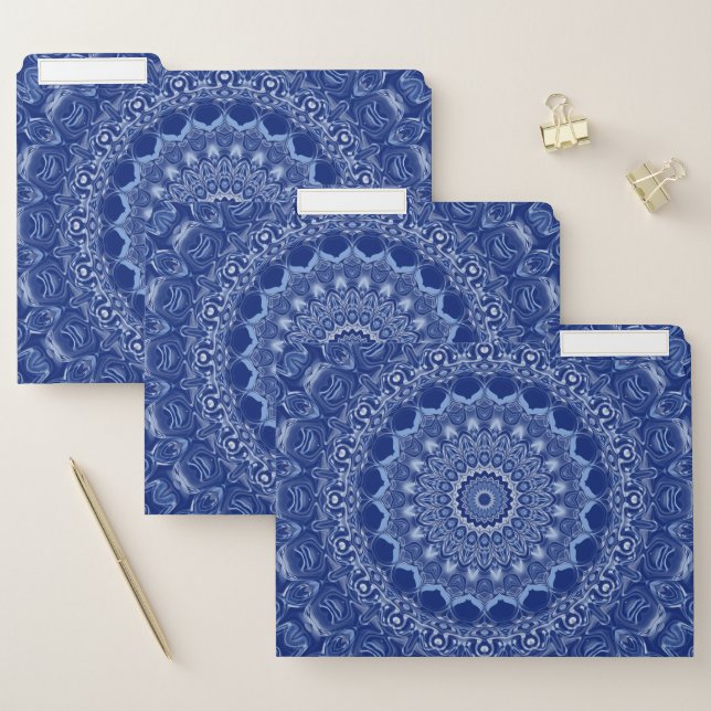 Blue Mandala Pattern with Starburst Symmetry File Folder (Set)