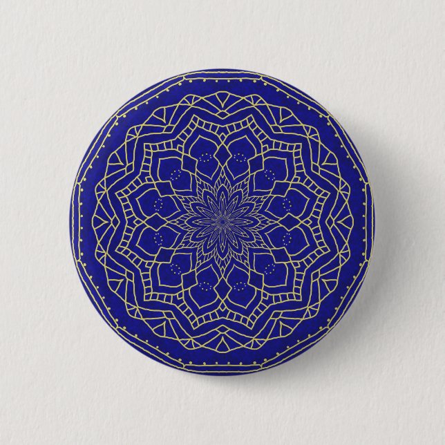 Blue Mandala Pinback Button (Front)