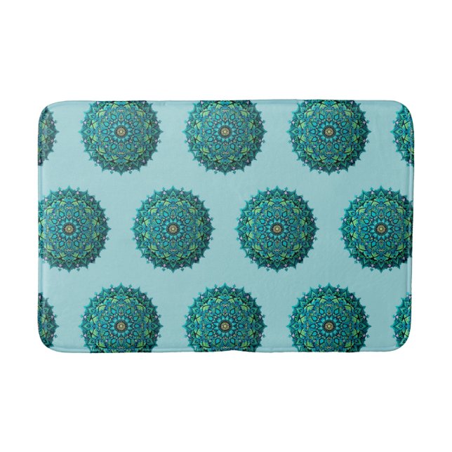 Blue Mandala Repeating Pattern Bath Mat (Front)