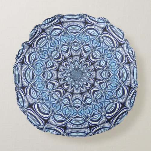 Blue mandala round pillow