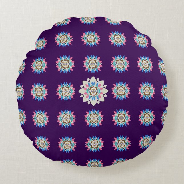 Blue Mandala Round Pillow (Front)