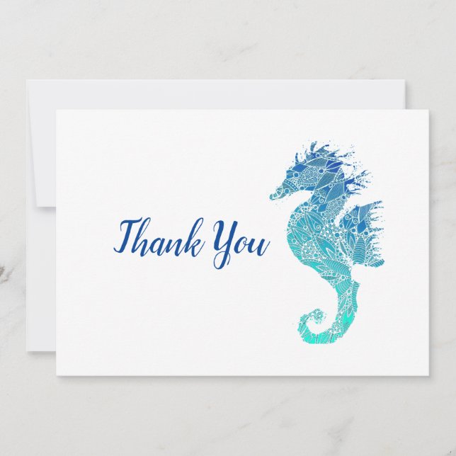Blue Mandala Seahorse Thank You Card (Front)