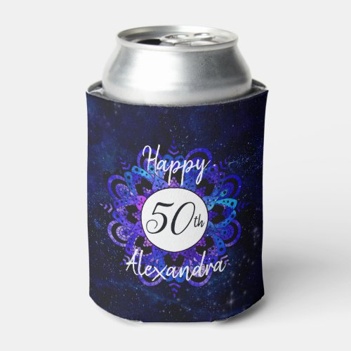 Blue Mandala Space Stars Boho 50th Birthday Party Can Cooler