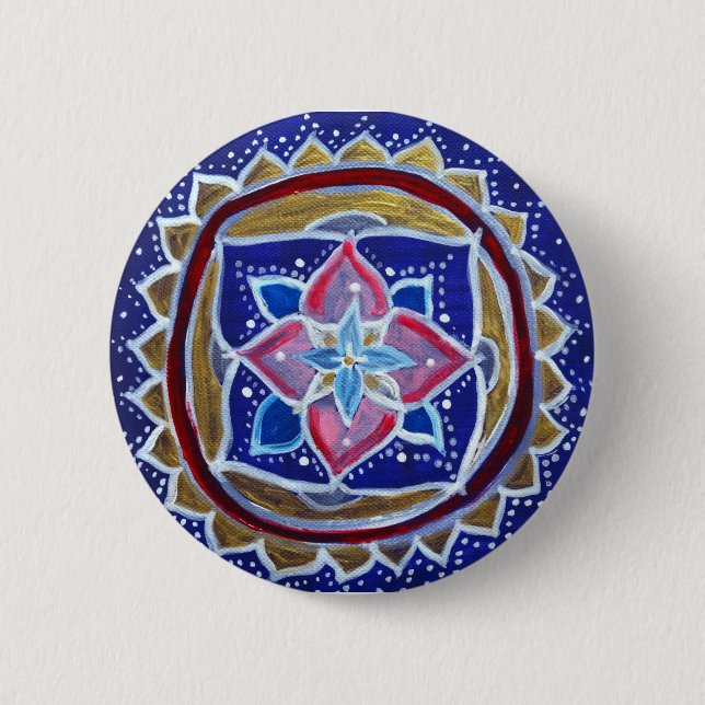 Blue  Mandala Standard, 5.7 cm (2.25") Round Badge Button (Front)