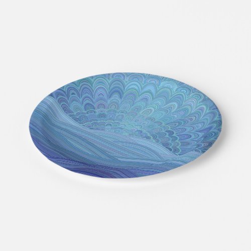 Blue Mandala Sunset at the Ocean Paper Plates