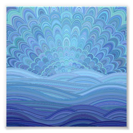 Blue Mandala Sunset At The Ocean Photo Print
