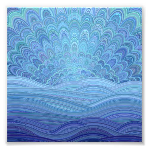 Blue Mandala Sunset at the Ocean Photo Print