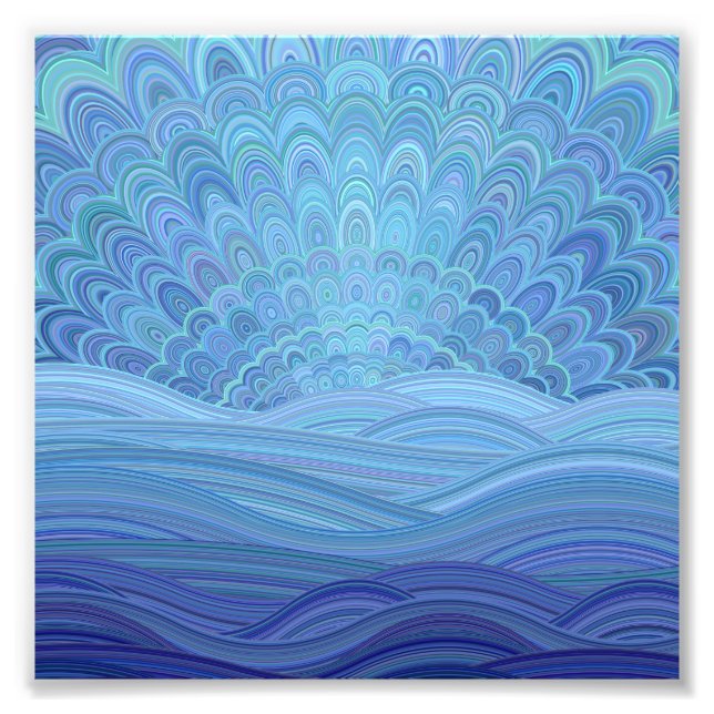 Blue Mandala Sunset at the Ocean Photo Print (Front)