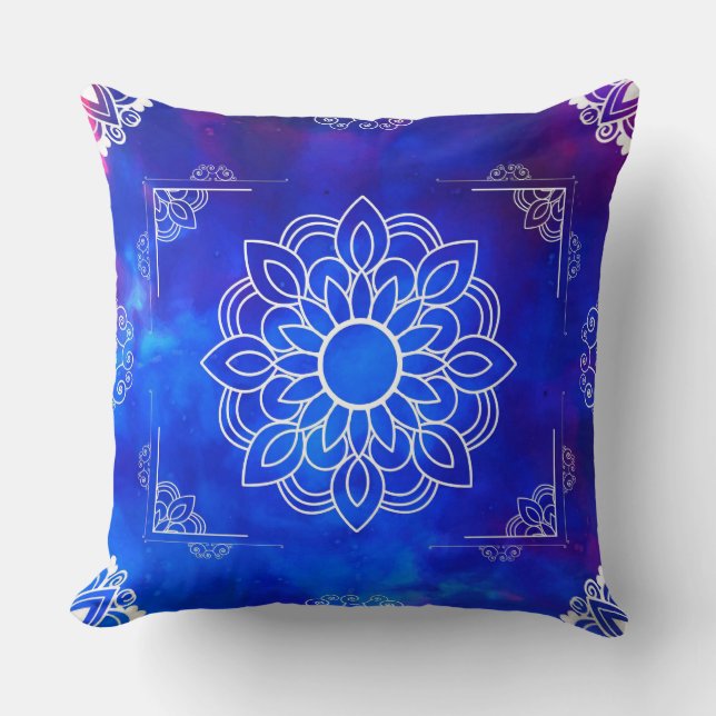 Blue Mandala Throw Pillow (Front)