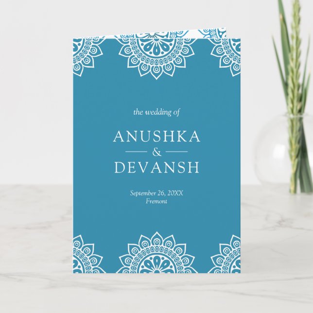 Blue Mandala Traditional Ethnic Indian Wedding Invitation (Front)