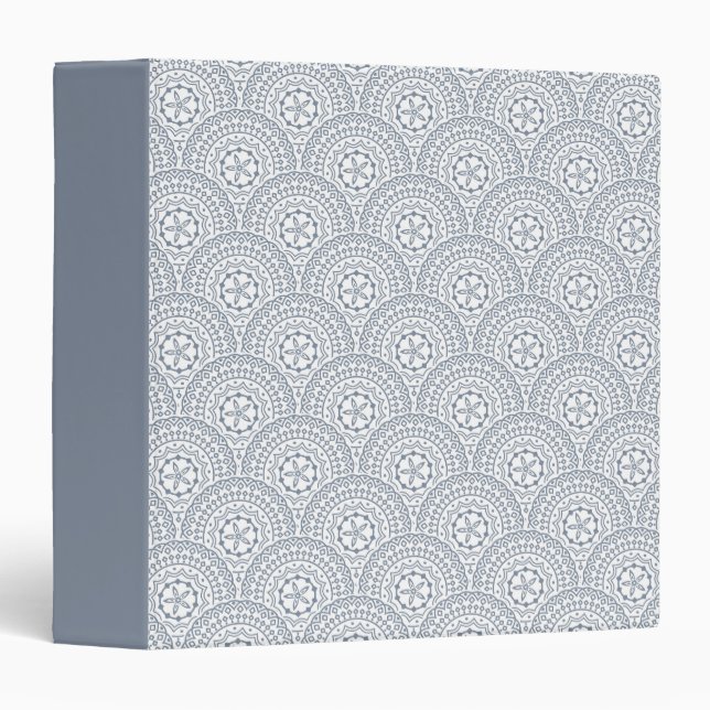 Blue mandala waves pattern on white background 3 ring binder (Front/Spine)